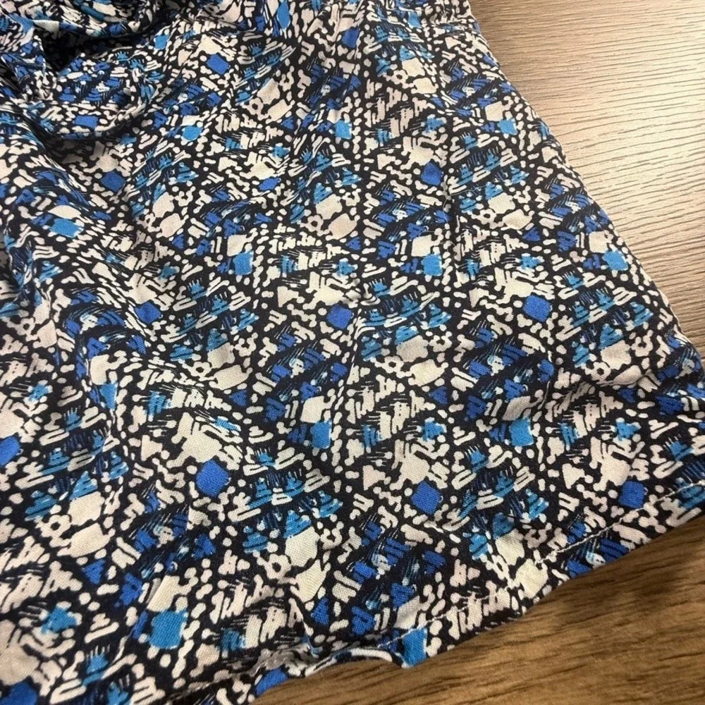 Blue Rain Francescas Blue White Geometric Mosaic Paperbag Waist Tie Shorts M